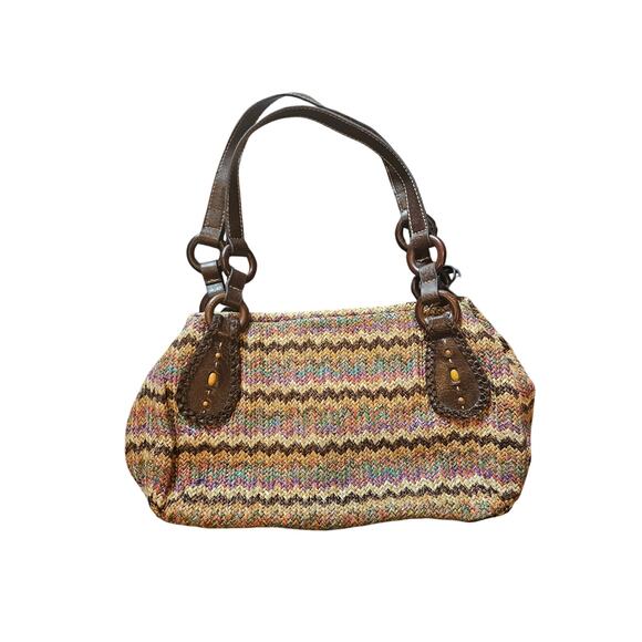 Fossil straw leather handbag purse shoulder bag y2k boho woven - Picture 1 of 10